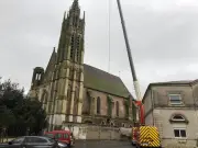 Tempête Nils : la flèche de l'église Saint-Hilaire d'Agen arrachée, intervention périlleuse