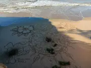 Agnès V crée une fresque éphémère sur sable pour une campagne municipale écologique