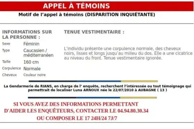 Disparition inquiétante d'une adolescente de 15 ans dans le Var : appel à témoins