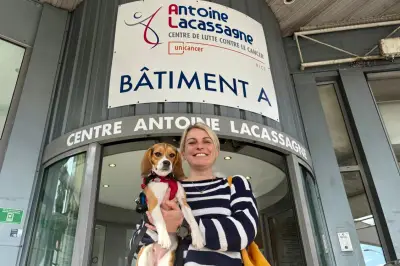 Victoire, la Beagle sauvée des labos, réconforte les patients du centre anti-cancer de Nice