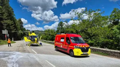 Collision frontale dans les Cévennes : motard blessé héliporté à Nîmes