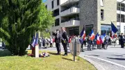 Hommage aux résistants Audrin et Pohl devant la stèle Demarne