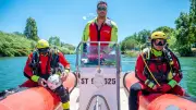 Entraînement des pompiers nautiques sur l'Orb à Sérignan