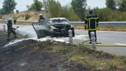 Incendie de voiture sur l'A75 : une C3 détruite, aucun blessé